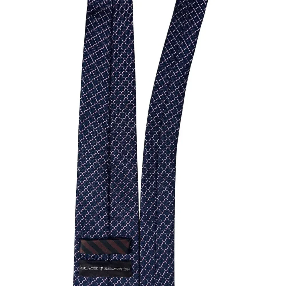 Black Brown 1826 100% Silk Mens Neck Tie Navy Blue Pastel Pink‎ Woven Plaid